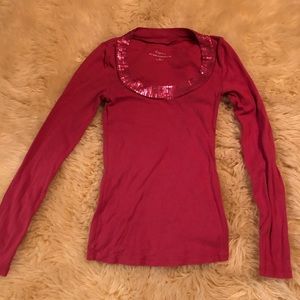 Pink Long sleeve with neck line sequin detail